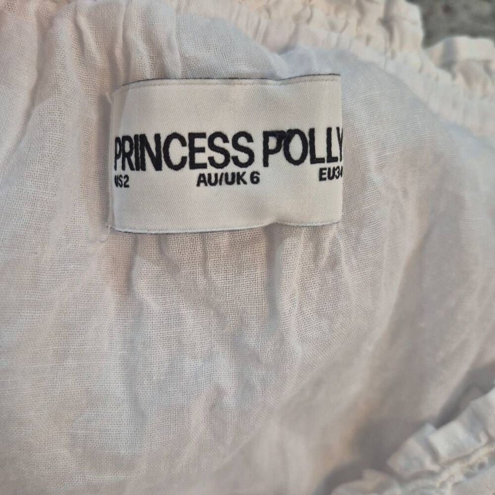 Princess Polly White Swing Mini Dress Ruffle Babydoll Cotton Lined Sz 2 EUC - Picture 9 of 10